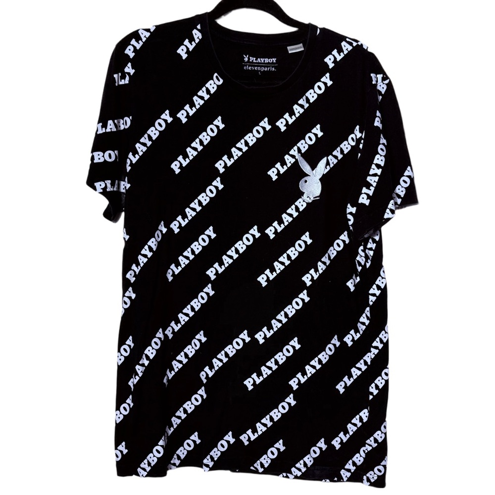 PLAYBOY Black and White Logo T-Shirt Sz Large